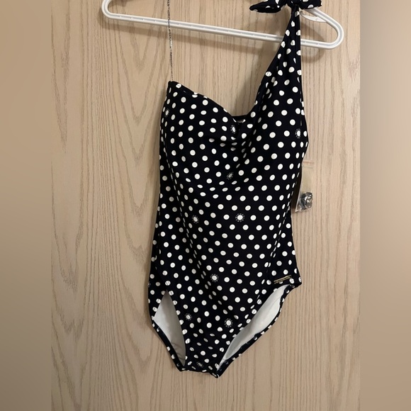 MICHAEL KORS POLKA DOT navy blue and white one piece swimsuit NWT size 8 - Picture 2 of 5